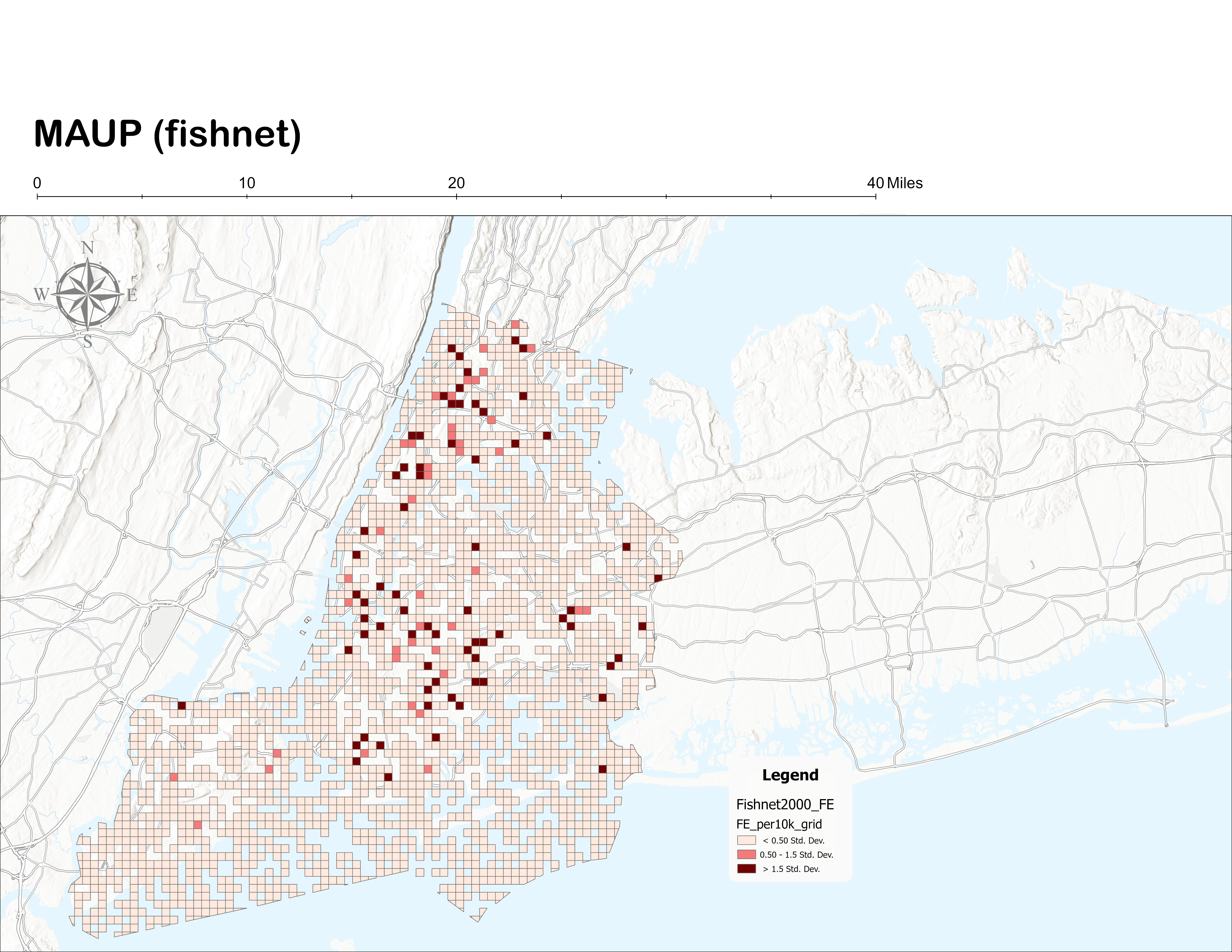 MAUP fishnet 2,000 ft — cases per 10,000 people