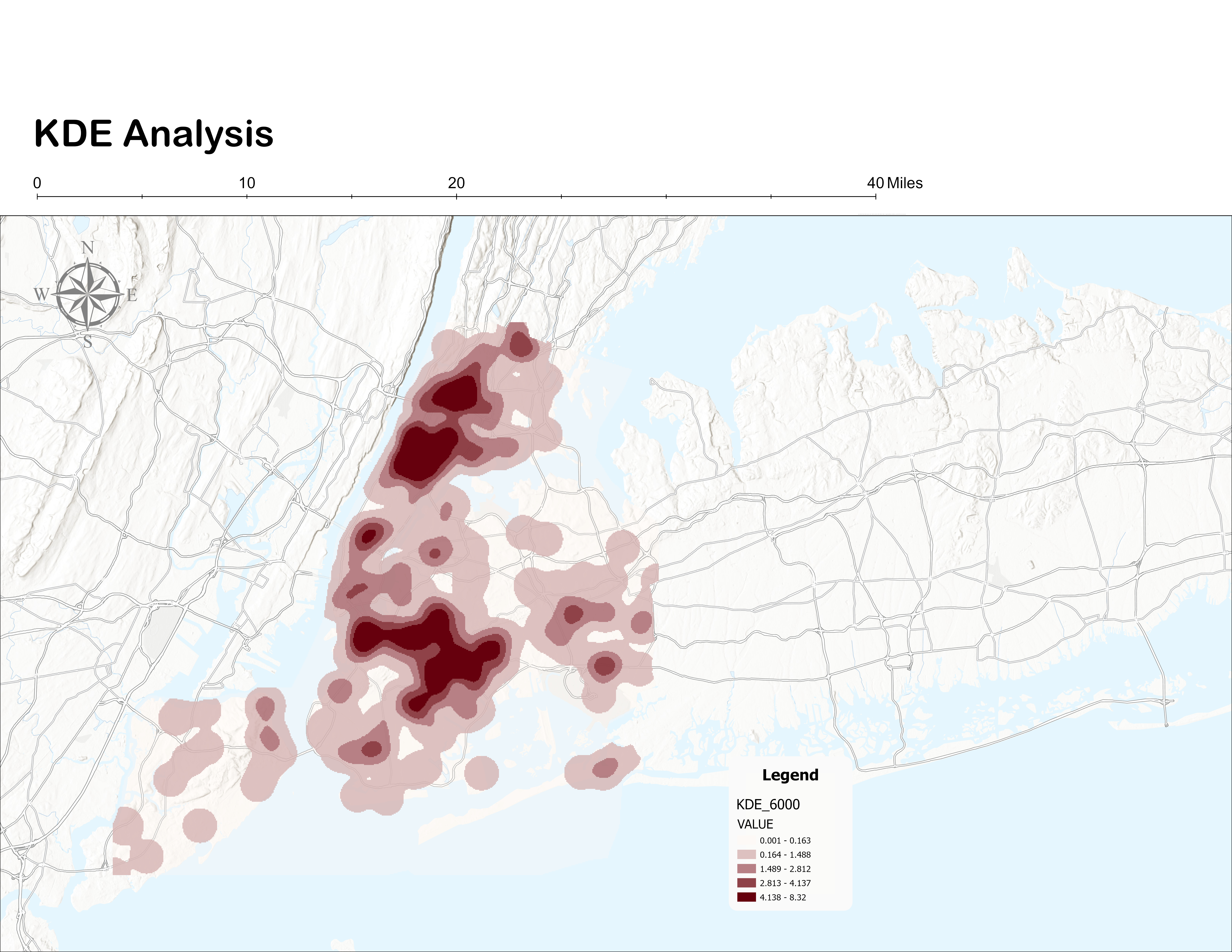 Kernel Density Estimation of fatal police encounters in New York City — 6,000 ft bandwidth