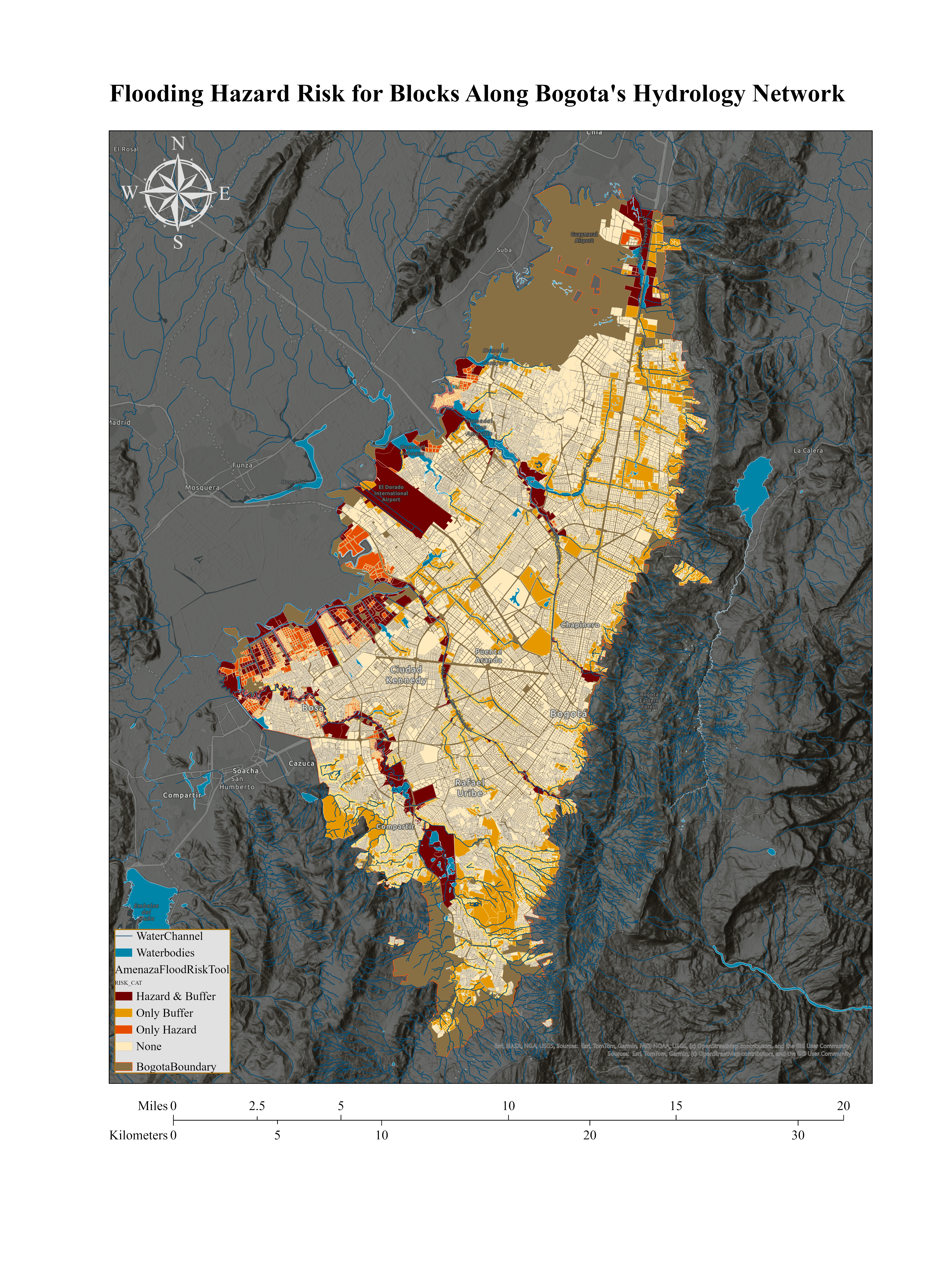 Bogotá Flood Hazard Risk Map — ArcGIS Pro cartographic output