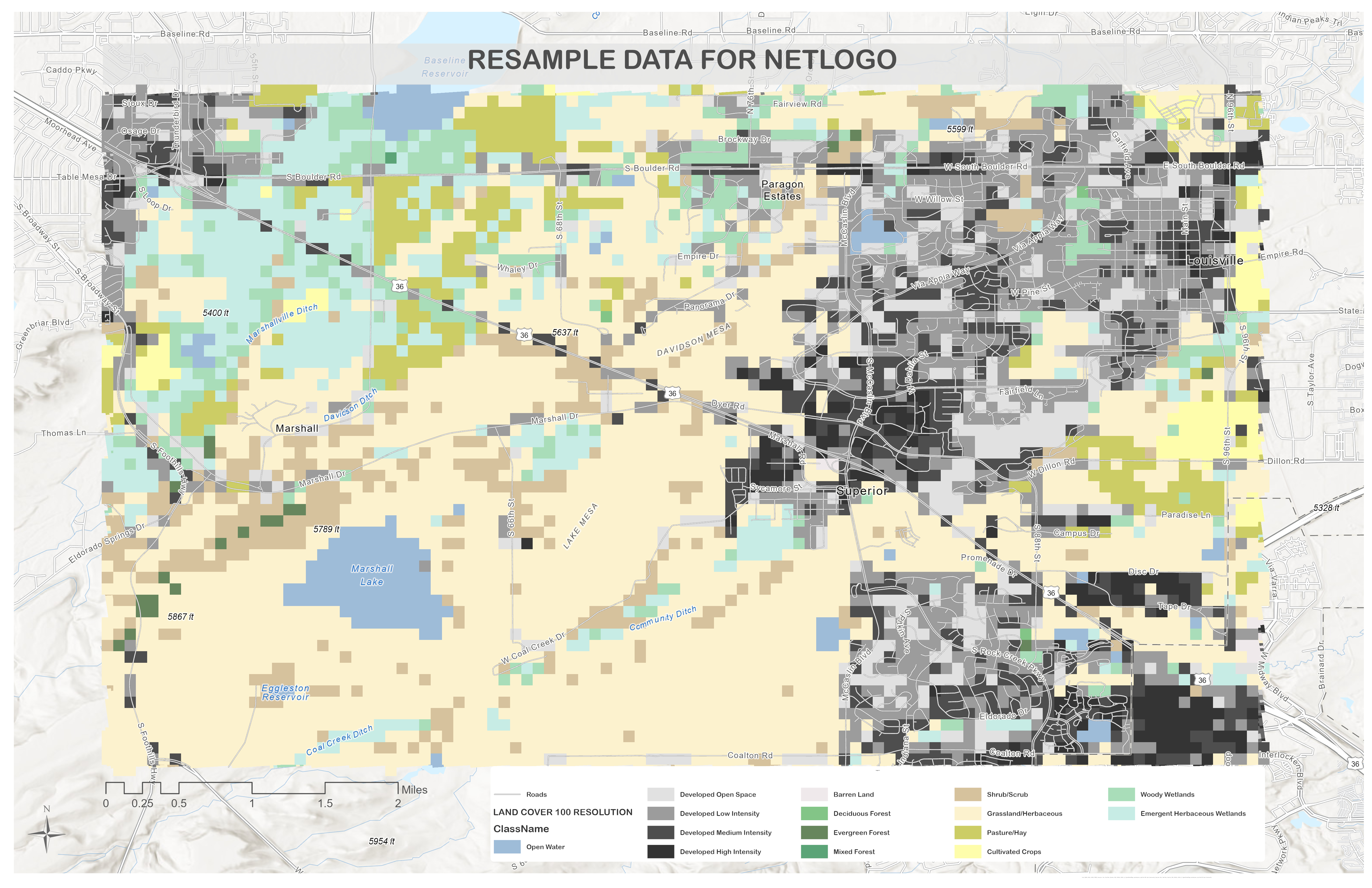 NLCD raster resampled to 100m resolution for NetLogo