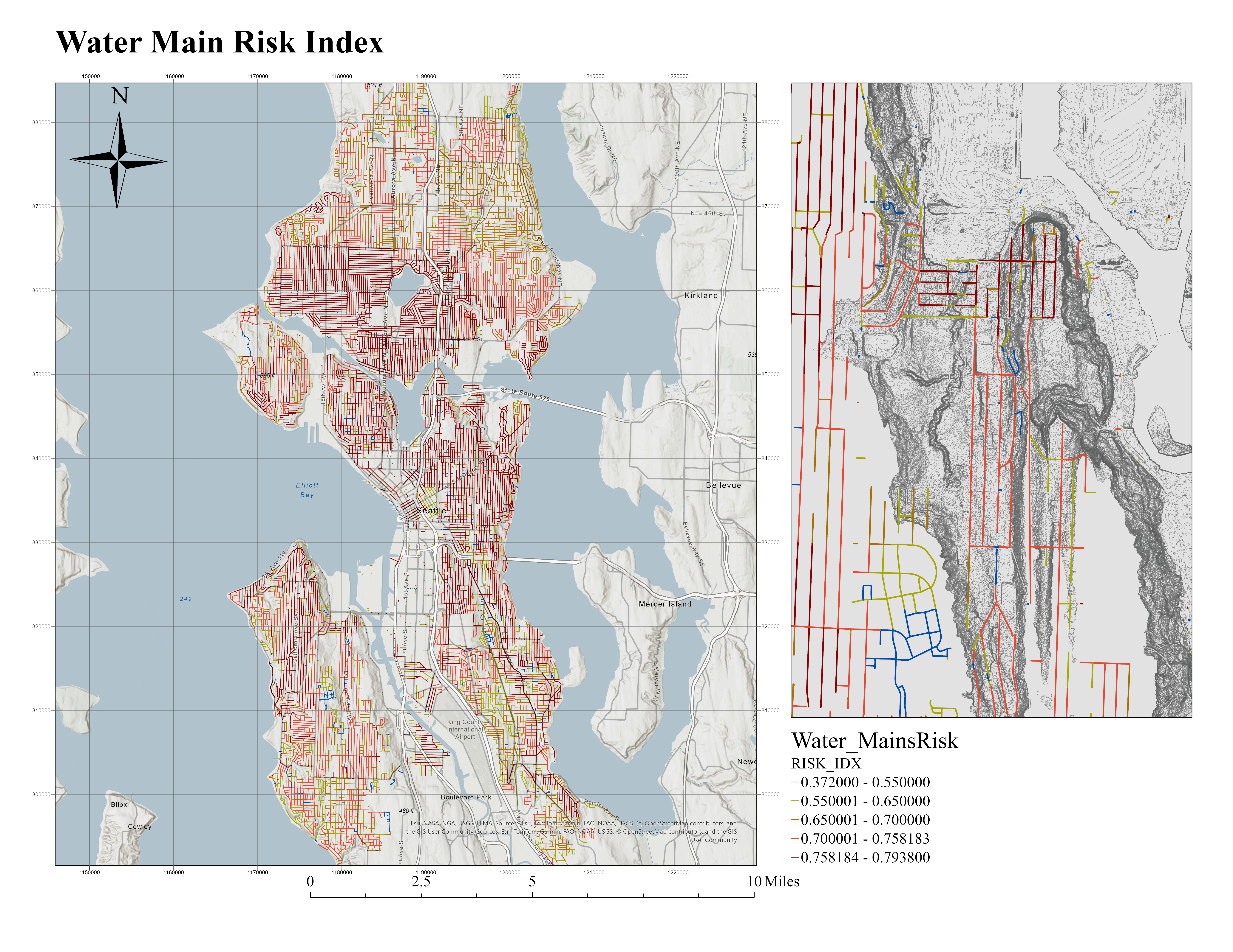 Water Main Risk Index map of Seattle