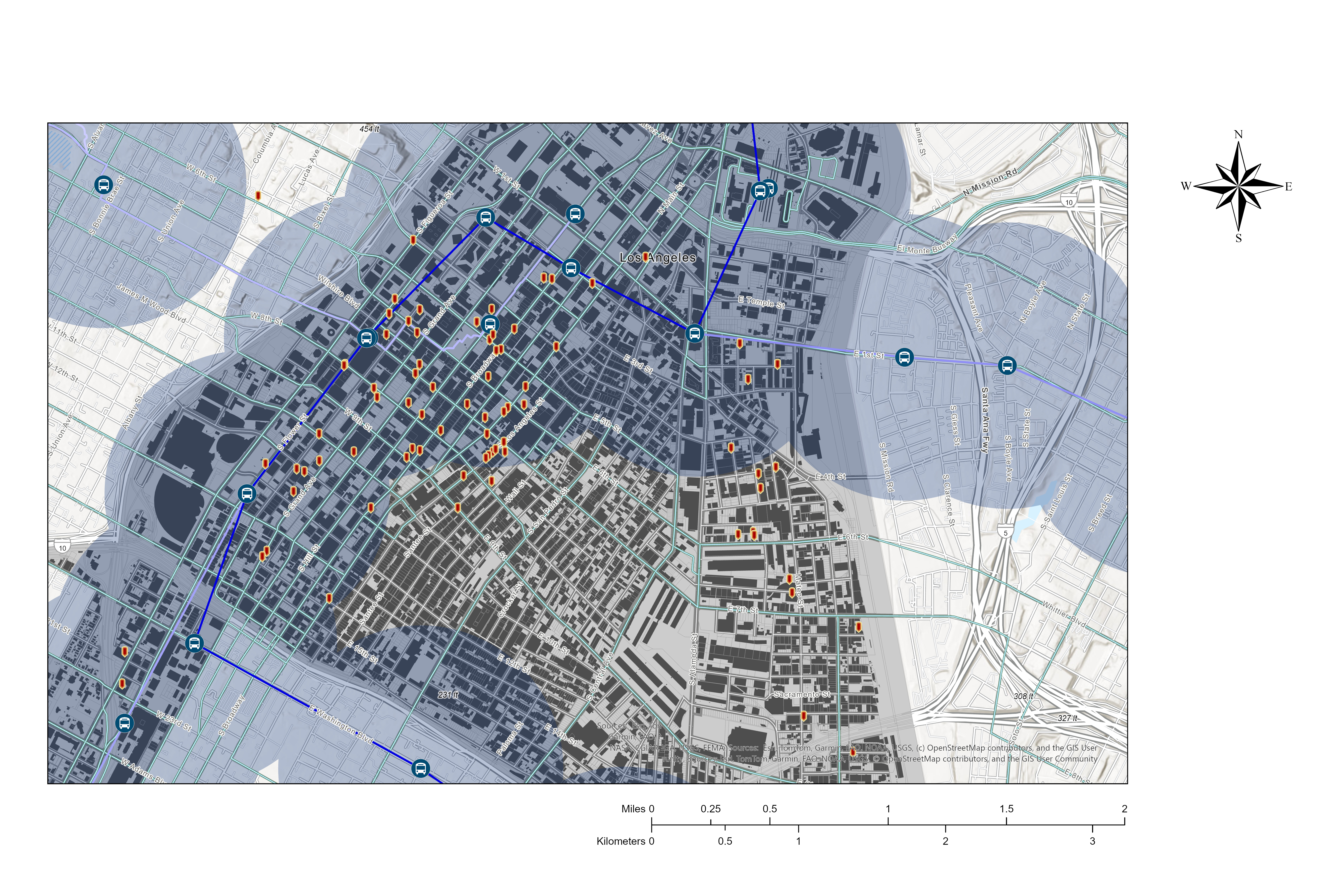 Bus routes and bicycle lanes